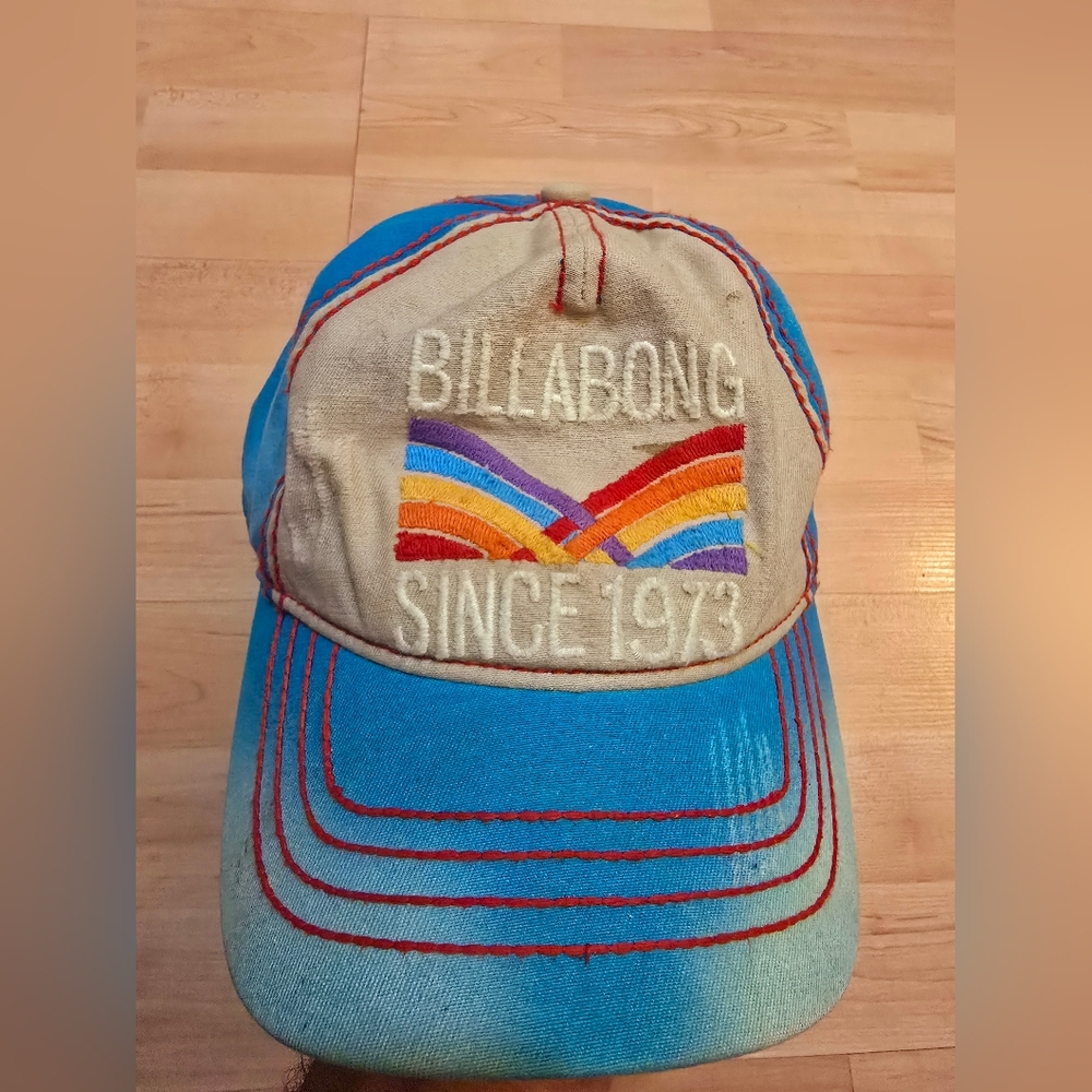 Billabong Tie Dye Short Brim Snapback Hat Blue Distressed Rainbow